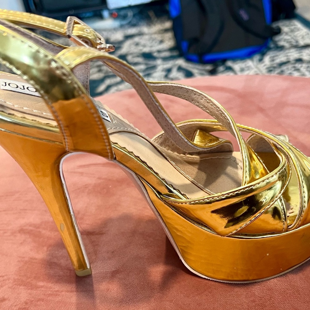 Gold Strappy High Heel Sandals